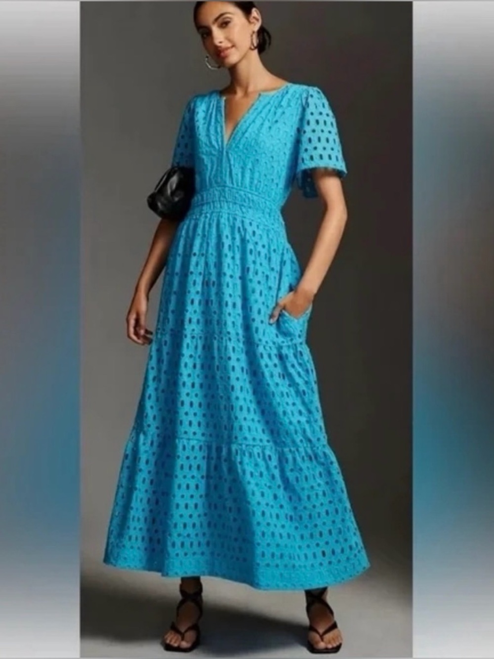 By Anthropologie V-Neck Maxi Dress in Bright Turquoise